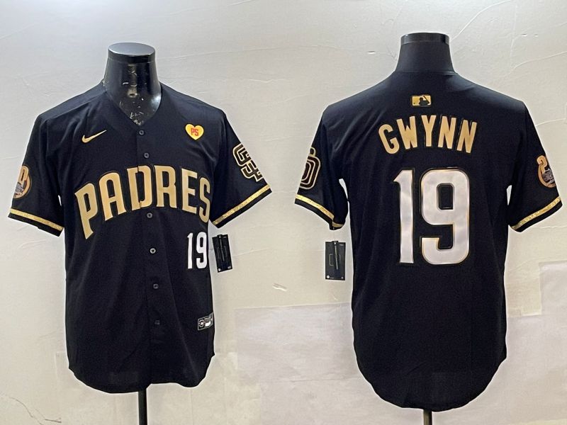 Men San Diego Padres 19 Gwynn Black Gold Game 2025 Nike MLB Jersey style 3